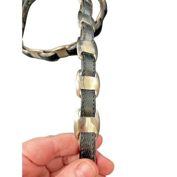 Vtg Designer Captiva Collectibles Black w Silver Tone Concha Leather Belt L 39" - Picture 5 of 9